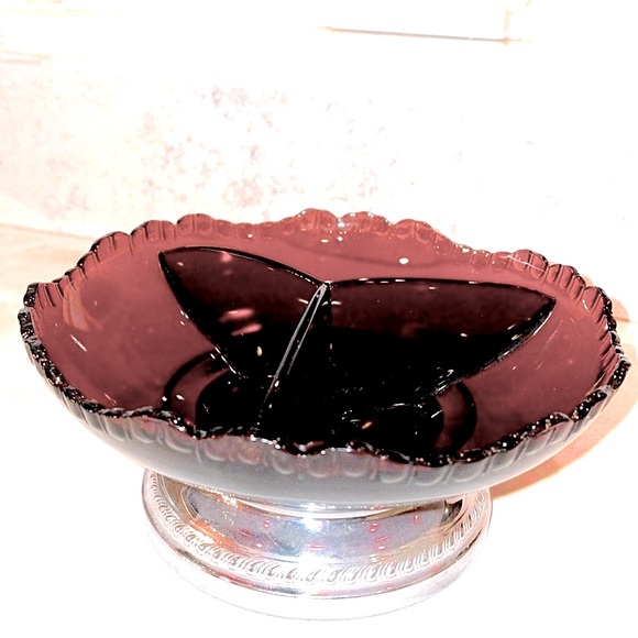 Farber Bros Krome Kraft 3 Part Amethyst Divided Dish Vintage Excellent Condition - Picture 3 of 8